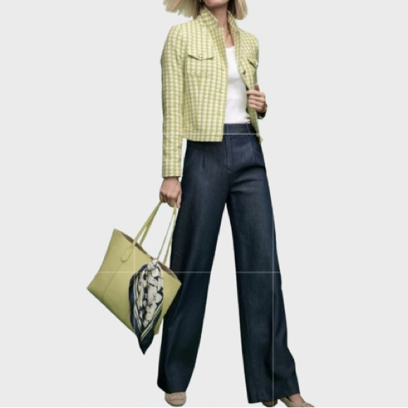 Talbots Stride Tweed Green Trench Cropped Blazer Jacket Size 8 - Picture 3 of 16